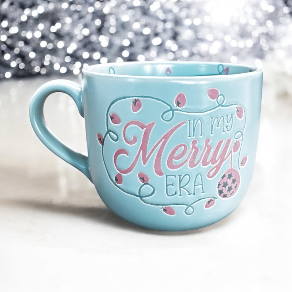 NWT In My Merry Era Turquoise & Pink Christmas Mug Gift Cute Adorable